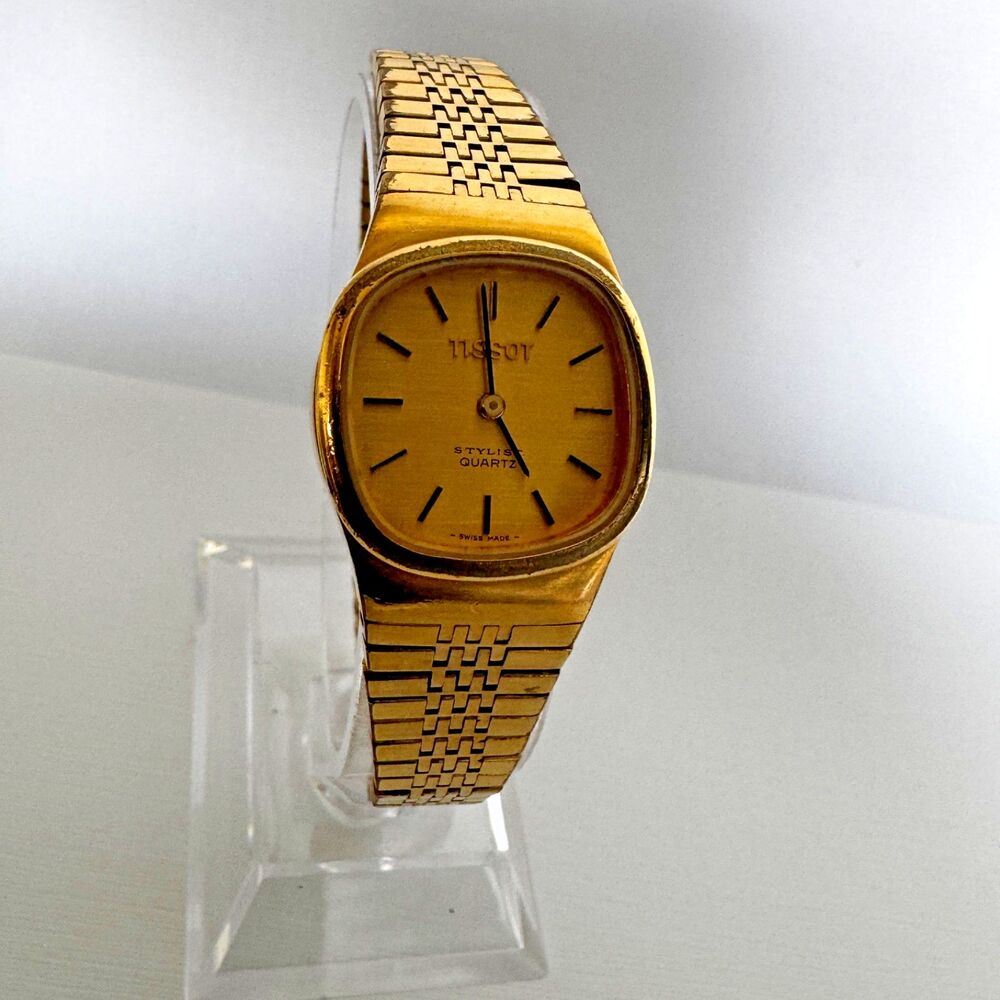 Tissot Stylist Swiss Gold Plated Women's Wrist Watch Gold Dial 23mm